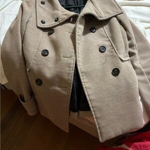 H&M Tan Double-Breasted Pea Coat